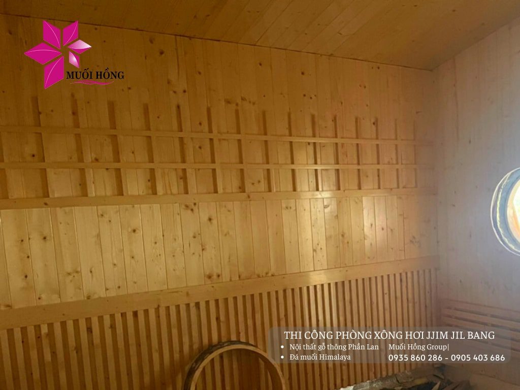 Thiết kế thi công phòng xông hơi nội thất gỗ thông cao cấp